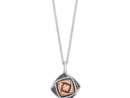 Enchanted Disney Fine Jewelry Sterling Silver and 10K Rose Gold with 1 20 CTTW Diamonds and Amethyst Wish Rosas Symbol Pendant Necklace Fashion