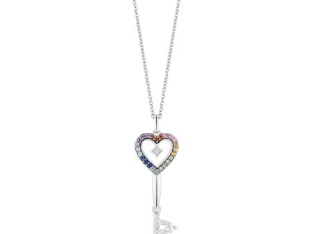 Enchanted Disney Fine Jewelry Sterling Silver with 1 10 CTTW Diamonds and Gemstones Majestic Princess Key Heart Necklace Discount