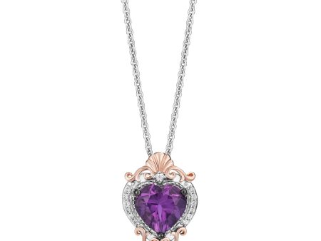 Enchanted Disney Fine Jewelry Sterling Silver and 10K Rose Gold with 1 10 CTTW. Diamonds and Heart Amethyst Ariel Pendant Necklace For Sale