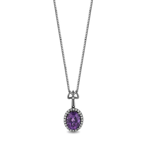 Enchanted Disney Fine Jewelry Black Rhodium Over Sterling Silver with 1 10 CTTW Diamonds and Amethyst Ursula Pendant Necklace Hot on Sale