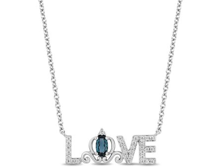 Enchanted Disney Fine Jewelry Sterling Silver with 1 8 CTTW Diamonds and Swiss Blue Topaz Cinderella Love Pendant Necklace Sale