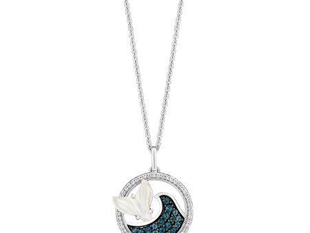 Enchanted Disney Fine Jewelry Sterling Silver with 1 6 CTTW Diamonds and Mother of Pearl Ariel Tail Pendant Necklace Online Sale