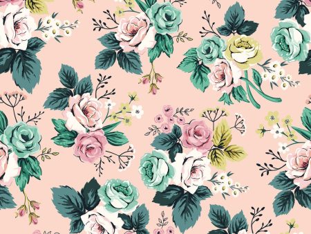 Splendor Pink Roses Floral Fabric by the yard on Sale