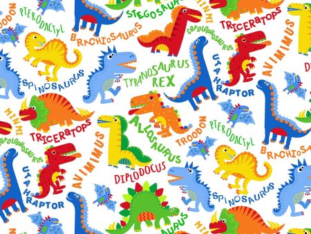 Dino Dinosaurs Gail White Fabric by the yard on Sale