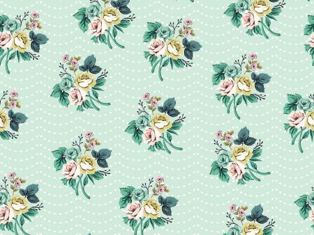 Splendor Mint Roses Floral Fabric by the yard Online now