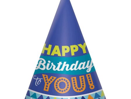 True Blue Happy Birthday Cone Hats Paper 8pcs Online Sale