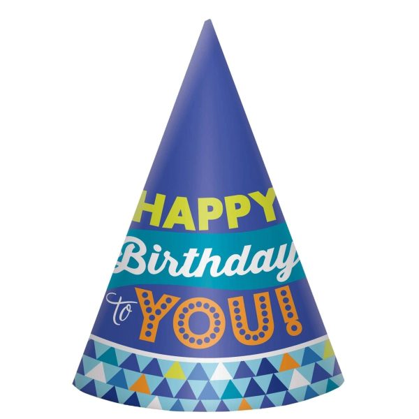 True Blue Happy Birthday Cone Hats Paper 8pcs Online Sale