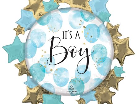 Baby Boy Blue Watercolor Supershape Foil Balloons For Cheap