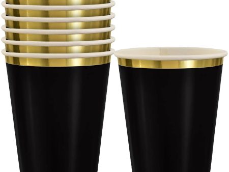 Jet Black Hot Stamped Paper Cups 12oz 8pcs on Sale