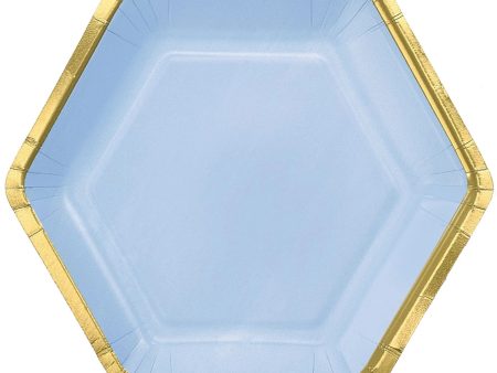 Ice Blue Metallic Hexagonal Paper Plates 9in 8pcs Cheap