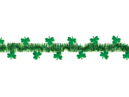 St Patrick Shamrock Green Tinsel Garland 15ft For Discount