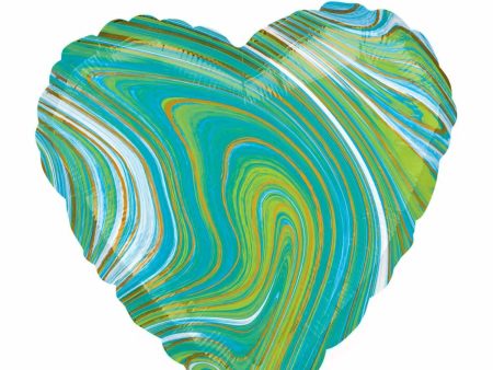 Blue Green Heart Marblez Foil Balloon 45cm Online Sale