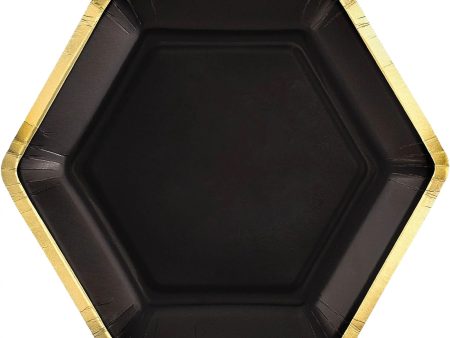 Jet Black Metallic Hexagonal Paper Plates 9in 8pcs For Sale