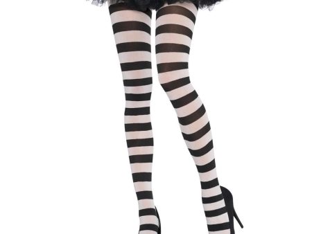 Wide Striped Tights Black   White For Cheap