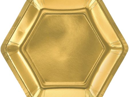 Gold Metallic Hexagonal Paper Plates 9in 8pcs For Discount