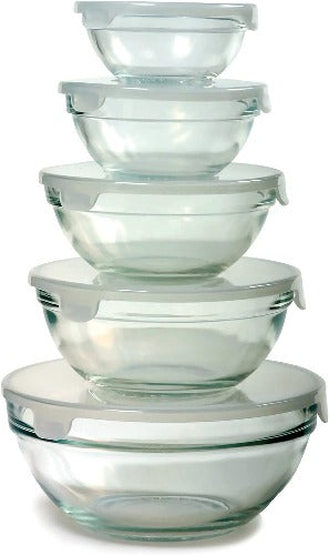 Nesting Glass Mixing Storage Bowls with Lids Sale