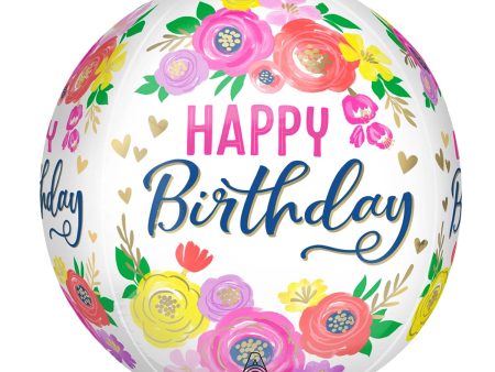 Artful Floral Birthday Orbz Balloon Online now