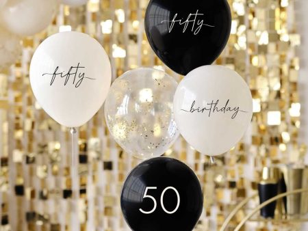 50th Birthday Golden Age Latex Balloons 5pcs Hot on Sale