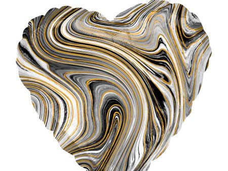 Black Heart Marblez Foil Balloon 45cm Cheap