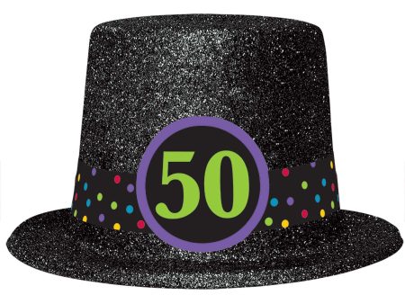 50th Birthday Glitter Top Hat Hot on Sale