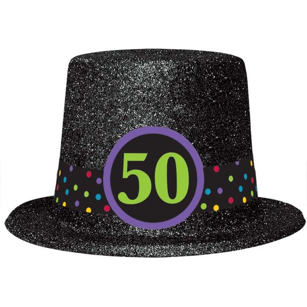 50th Birthday Glitter Top Hat Hot on Sale