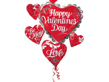 Valentine s Day Swirl Heart Cluster Foil Balloon 28 x 34in Online