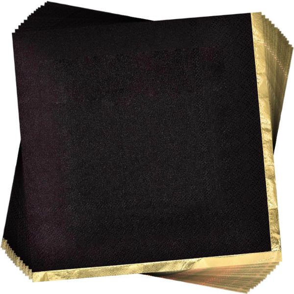 Jet Black with Hot Stamped Beverage Napkin 16count Hot on Sale