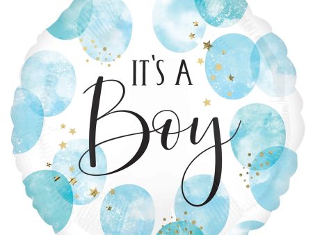 Baby Boy Blue Watercolor Jumbo Foil Balloon 28in For Sale