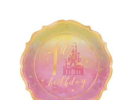 1st Birthday Princess Metallic Shaped Paper Plates 7in, 8pcs on Sale